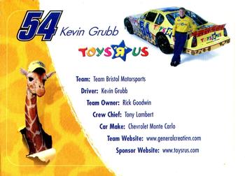 2002 Toys R Us Racing #NNO Kevin Grubb Back