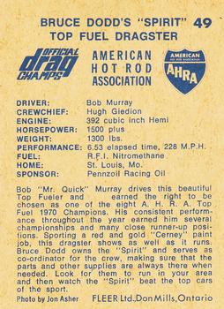 1971 Fleer AHRA Drag Champs Canadian #49 Bob Murray Back