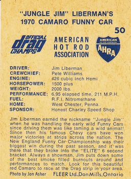 1971 Fleer AHRA Drag Champs Canadian #50 Jim Liberman Back