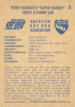 1971 Fleer AHRA Drag Champs Canadian #3 Terry Hedrick Back