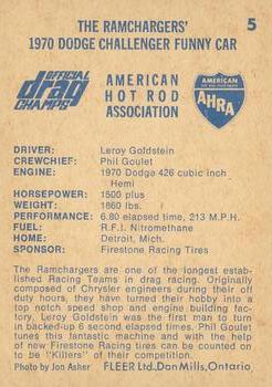 1971 Fleer AHRA Drag Champs Canadian #5 Leroy Goldstein Back
