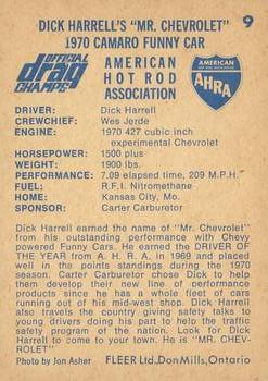 1971 Fleer AHRA Drag Champs Canadian #9 Dick Harrell Back
