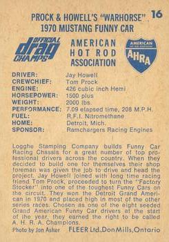 1971 Fleer AHRA Drag Champs Canadian #16 Jay Howell Back