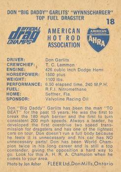 1971 Fleer AHRA Drag Champs Canadian #18 Don Garlits Back