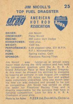 1971 Fleer AHRA Drag Champs Canadian #25 Jim Nicoll Back