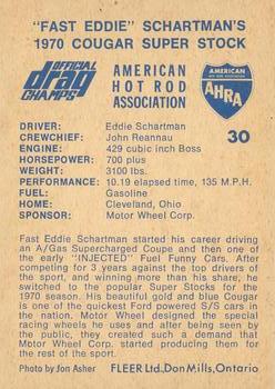 1971 Fleer AHRA Drag Champs Canadian #30 Eddie Schartman Back