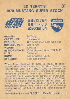 1971 Fleer AHRA Drag Champs Canadian #31 Ed Terry Back