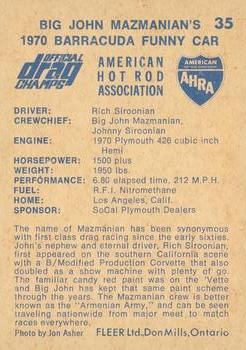 1971 Fleer AHRA Drag Champs Canadian #35 Rich Siroonian Back