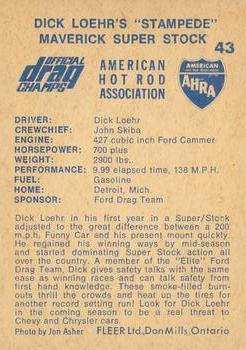 1971 Fleer AHRA Drag Champs Canadian #43 Dick Loehr Back