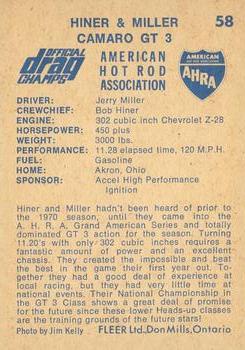 1971 Fleer AHRA Drag Champs Canadian #58 Jerry Miller Back