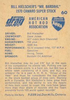 1971 Fleer AHRA Drag Champs Canadian #60 Bill Hielscher Back