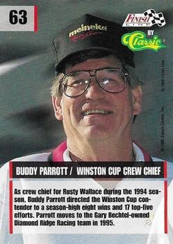 1995 Finish Line - Silver #63 Buddy Parrott Back