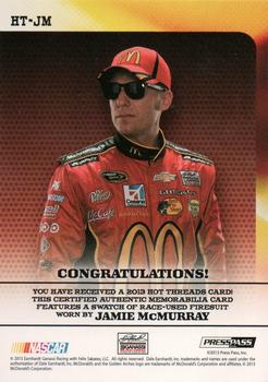2013 Press Pass Ignite - Hot Threads Silver #HT-JM Jamie McMurray Back