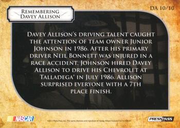 2013 Press Pass Legends - Remembering Davey Allison #DA 10 Davey Allison Back