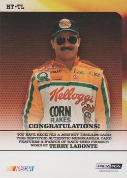 2013 Press Pass Ignite - Hot Threads Red #HT-TL Terry Labonte Back
