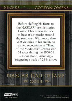 2013 Press Pass Ignite - NASCAR Hall of Fame Blue #NHOF 155 Cotton Owens Back
