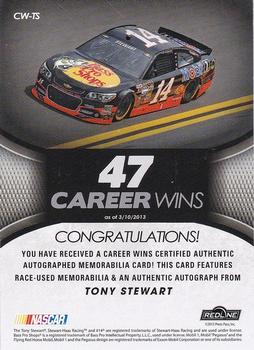 2013 Press Pass Redline - Career Wins Relic Autographs Red #CW-TS Tony Stewart Back