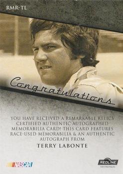 2013 Press Pass Redline - Remarkable Relic Autographs Red #RMR-TL Terry Labonte Back