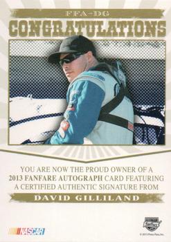 2013 Press Pass Fanfare - Autographs Silver Door Number #FFA-DG David Gilliland Back