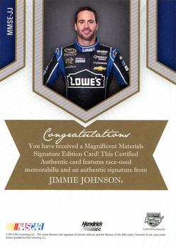 2013 Press Pass Fanfare - Magnificent Materials Signature Edition Jumbo #MMSE-JJ Jimmie Johnson Back