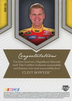 2013 Press Pass Fanfare - Magnificent Materials Gold #MM-CB Clint Bowyer Back