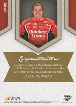 2013 Press Pass Fanfare - Magnificent Materials Gold #MM-RN Ryan Newman Back