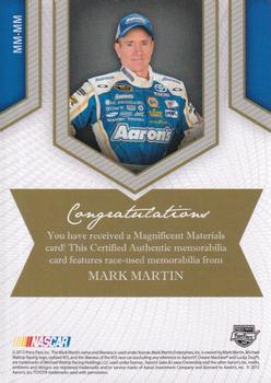2013 Press Pass Fanfare - Magnificent Materials Silver #MM-MM Mark Martin Back