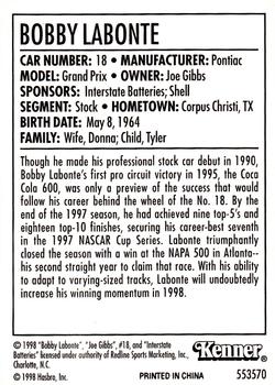1998 Kenner/Winner's Circle Starting Lineup Cards #553570 Bobby Labonte Back