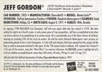 1999 Hasbro/Winner's Circle Starting Lineup Cards #561602.0000 Jeff Gordon Back