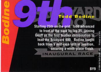 1995 Hi-Tech 1994 Brickyard 400 - Top 10 (car) #BY9 Todd Bodine Back