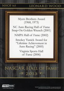 2013 Press Pass Fanfare - NASCAR Hall of Fame #NHOF 165 Leonard Wood Back