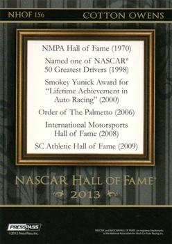 2013 Press Pass Fanfare - NASCAR Hall of Fame Blue #NHOF 156 Cotton Owens Back