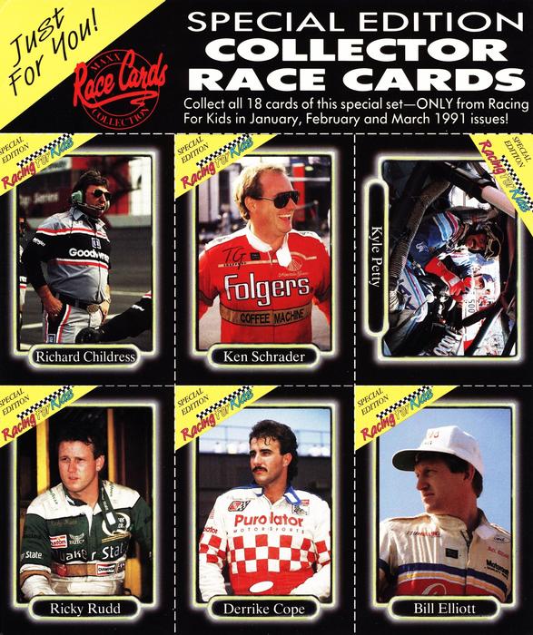1991 Maxx Racing For Kids Special Edition - 6 Card Panels #NNO Richard Childress / Ken Schrader / Kyle Petty / Ricky Rudd / Derrike Cope / Bill Elliott Front