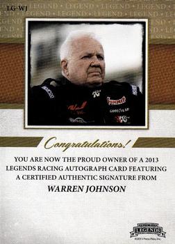 2013 Press Pass Legends - Autographs Silver #LG-WJ Warren Johnson Back