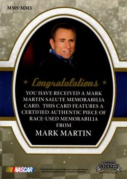 2013 Press Pass Legends - Mark Martin Salute Memorabilia Gold #MMS-MM3 Mark Martin Back