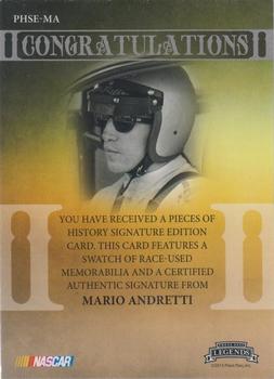 2013 Press Pass Legends - Pieces of History Signature Edition Melting #PHSE-MA Mario Andretti Back