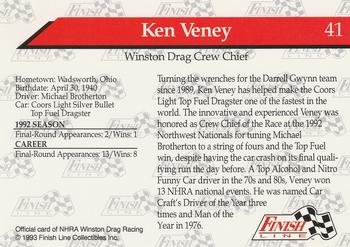 1993 Finish Line NHRA #41 Ken Veney Back