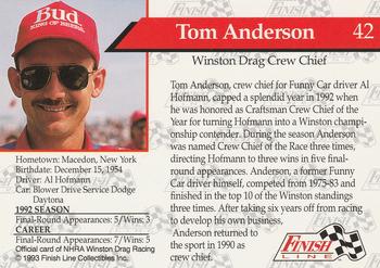 1993 Finish Line NHRA #42 Tom Anderson Back