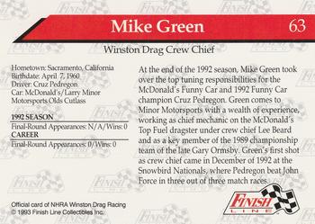 1993 Finish Line NHRA #63 Mike Green Back