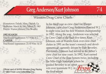 1993 Finish Line NHRA #74 Greg Anderson / Kurt Johnson Back