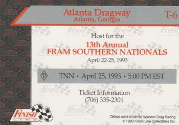 1993 Finish Line NHRA - Speedways #T-6 Atlanta Dragway Back