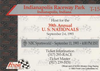 1993 Finish Line NHRA - Speedways #T-15 Indianapolis Raceway Back