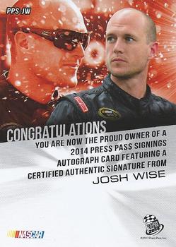 2014 Press Pass - Signings Silver #PPS-JW Josh Wise Back