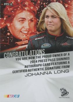 2014 Press Pass - Signings Silver #PPS-JL Johanna Long Back