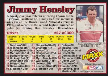 1992 Maxx (Black) #27 Jimmy Hensley Back