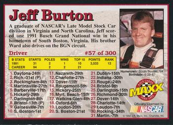 1992 Maxx (Black) #57 Jeff Burton Back