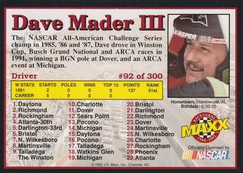 1992 Maxx (Black) #92 Dave Mader Back