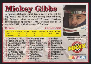 1992 Maxx (Black) #93 Mickey Gibbs Back
