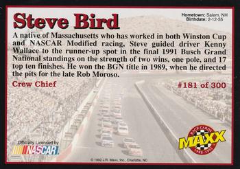 1992 Maxx (Black) #181 Steve Bird Back