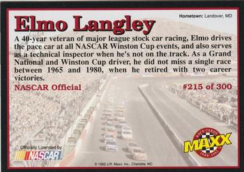 1992 Maxx (Black) #215 Elmo Langley Back